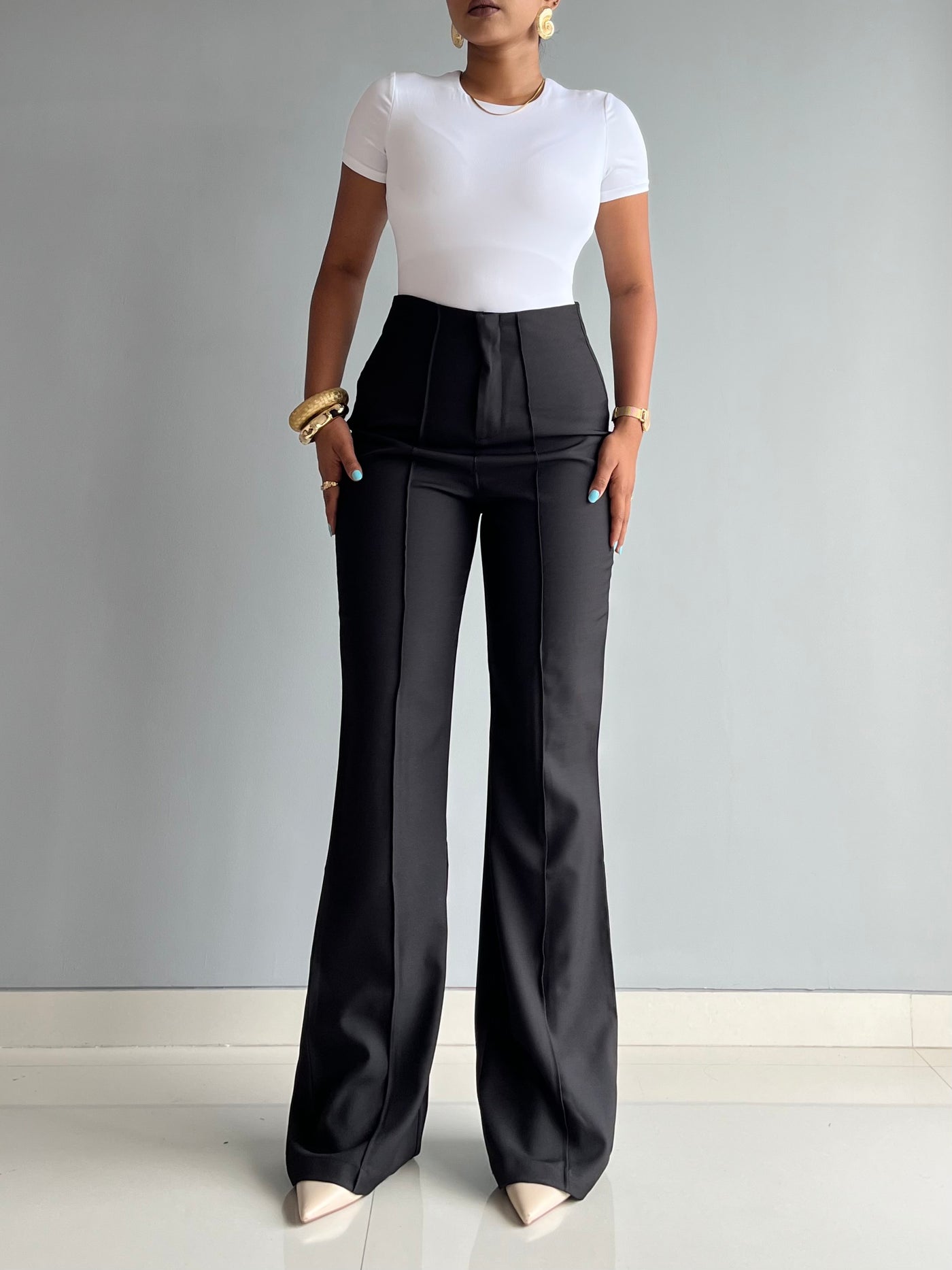 Polished Linen Flared Tailored Pants