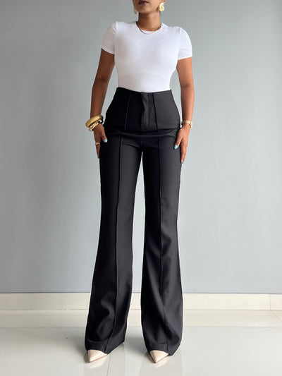 Polished Linen Flared Tailored Pants