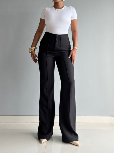 Polished Linen Flared Tailored Pants