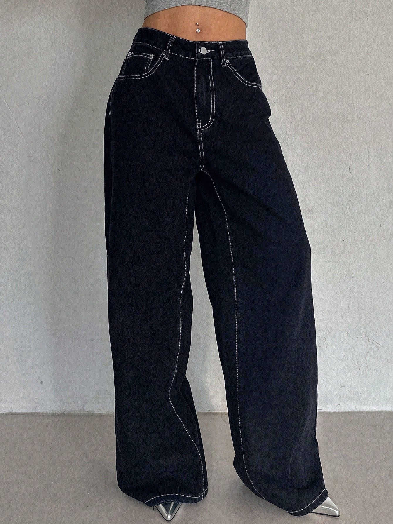 Midnight Indigo Baggy Wide Leg Jeans