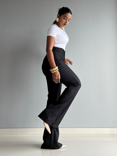 Polished Linen Flared Tailored Pants