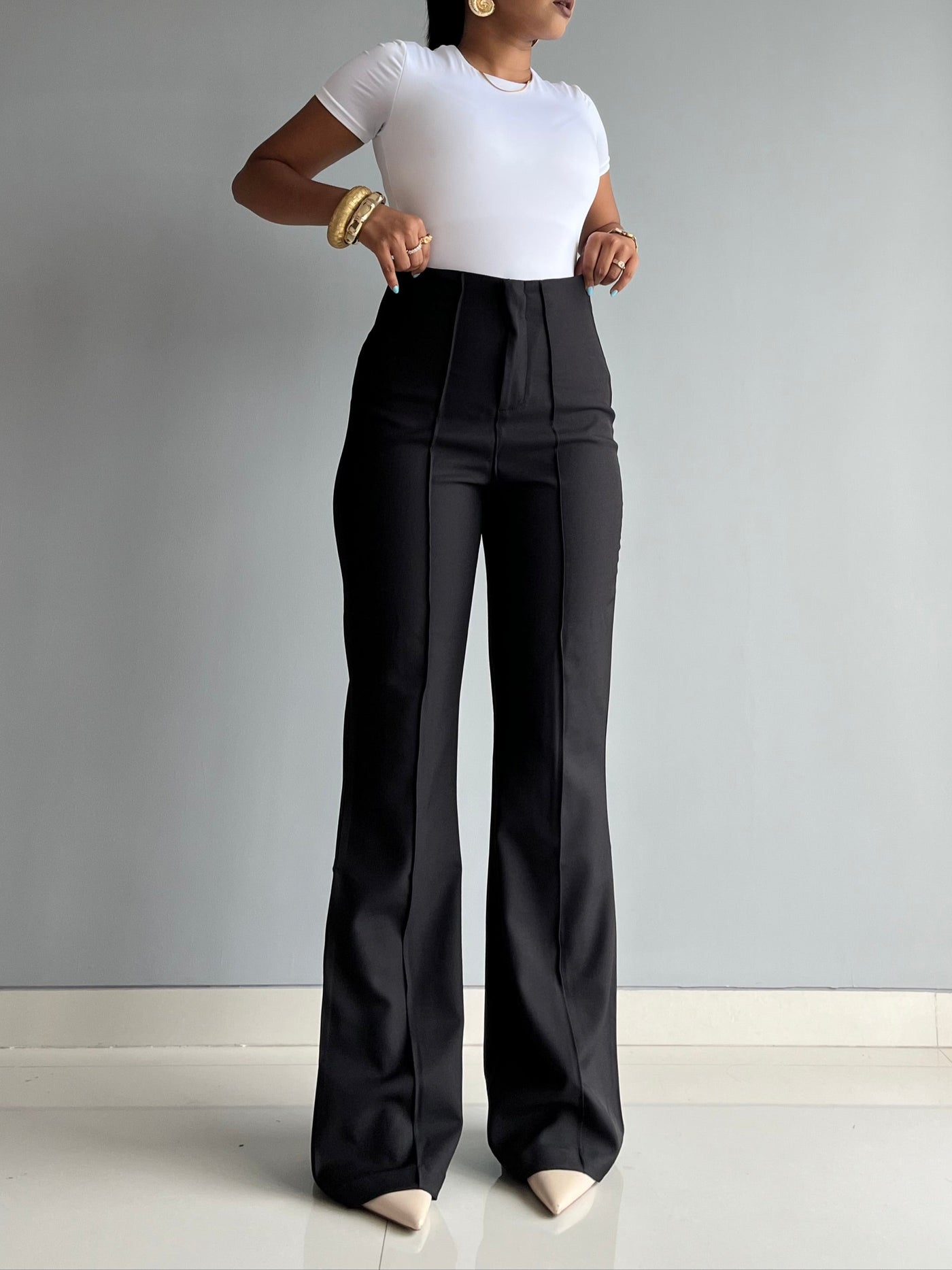 Polished Linen Flared Tailored Pants