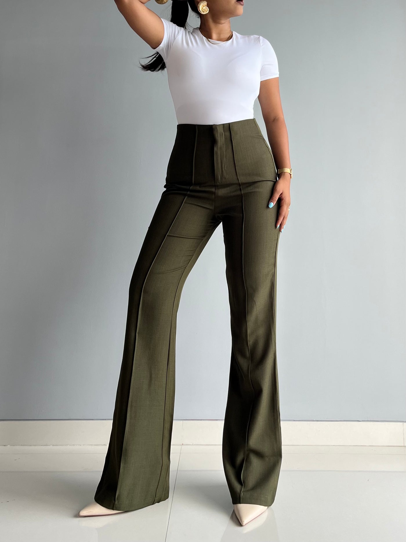 Polished Linen Flared Tailored Pants