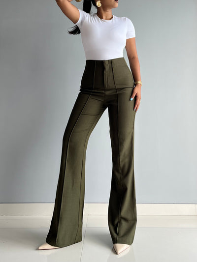Polished Linen Flared Tailored Pants