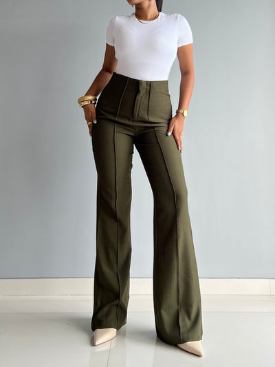 Polished Linen Flared Tailored Pants