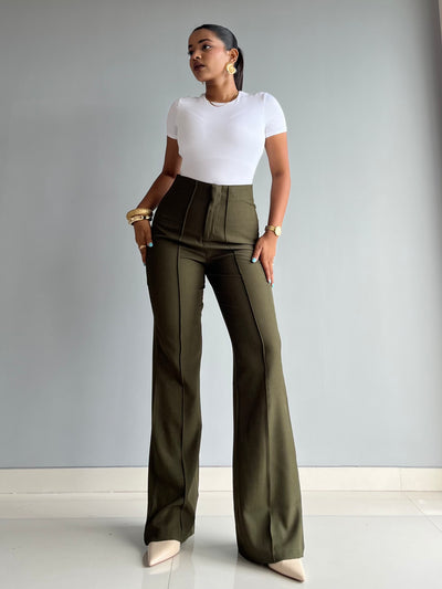 Polished Linen Flared Tailored Pants