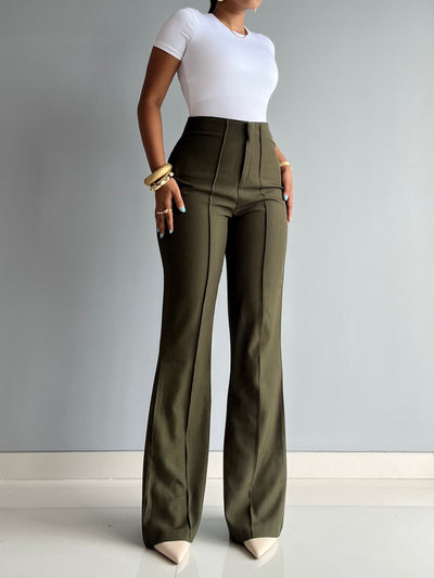 Polished Linen Flared Tailored Pants