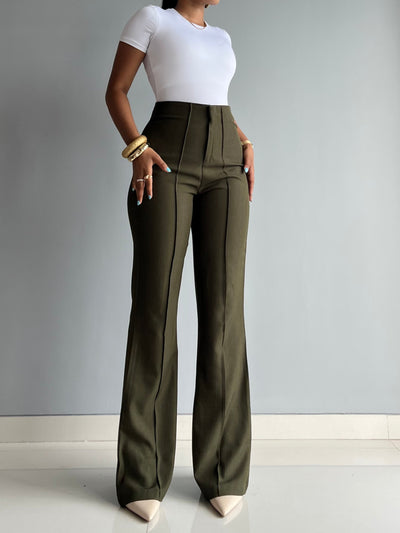 Polished Linen Flared Tailored Pants