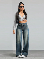 Collar Up Straight Jeans