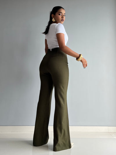 Polished Linen Flared Tailored Pants
