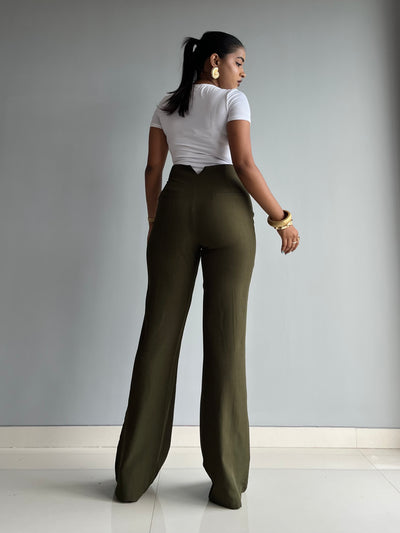 Polished Linen Flared Tailored Pants