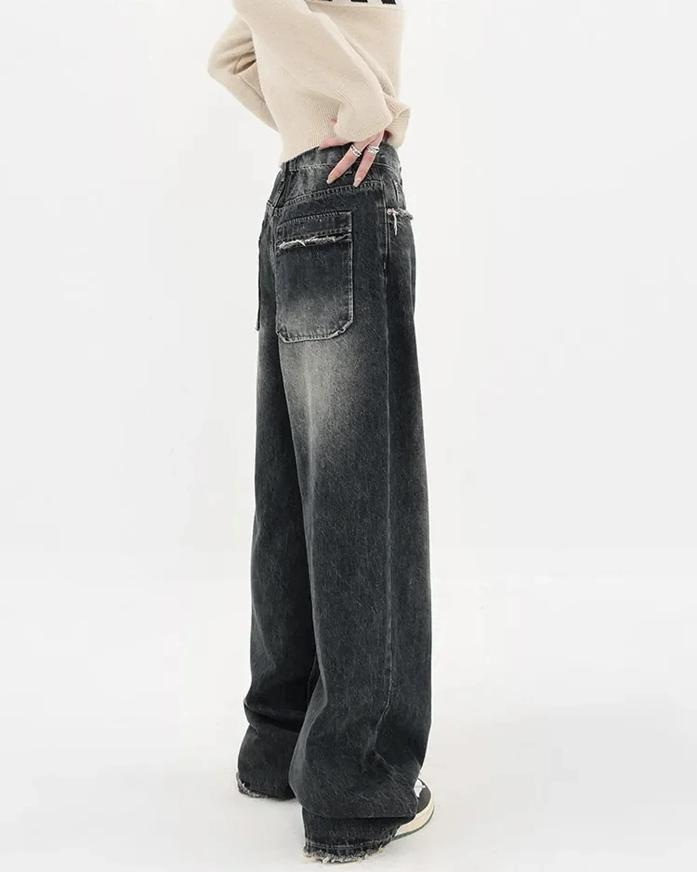 Black Manner Edge Baggy Jeans