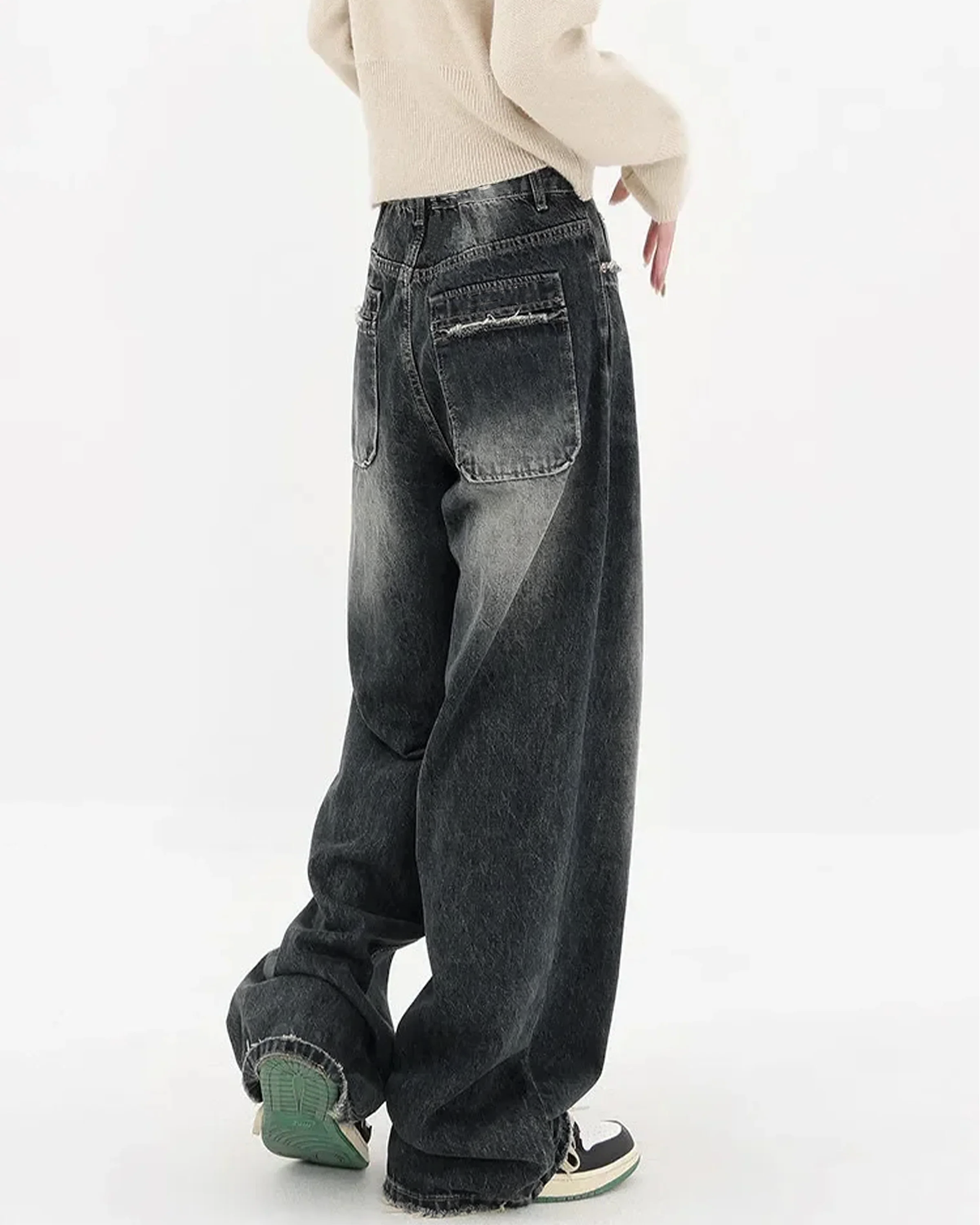 Black Manner Edge Baggy Jeans