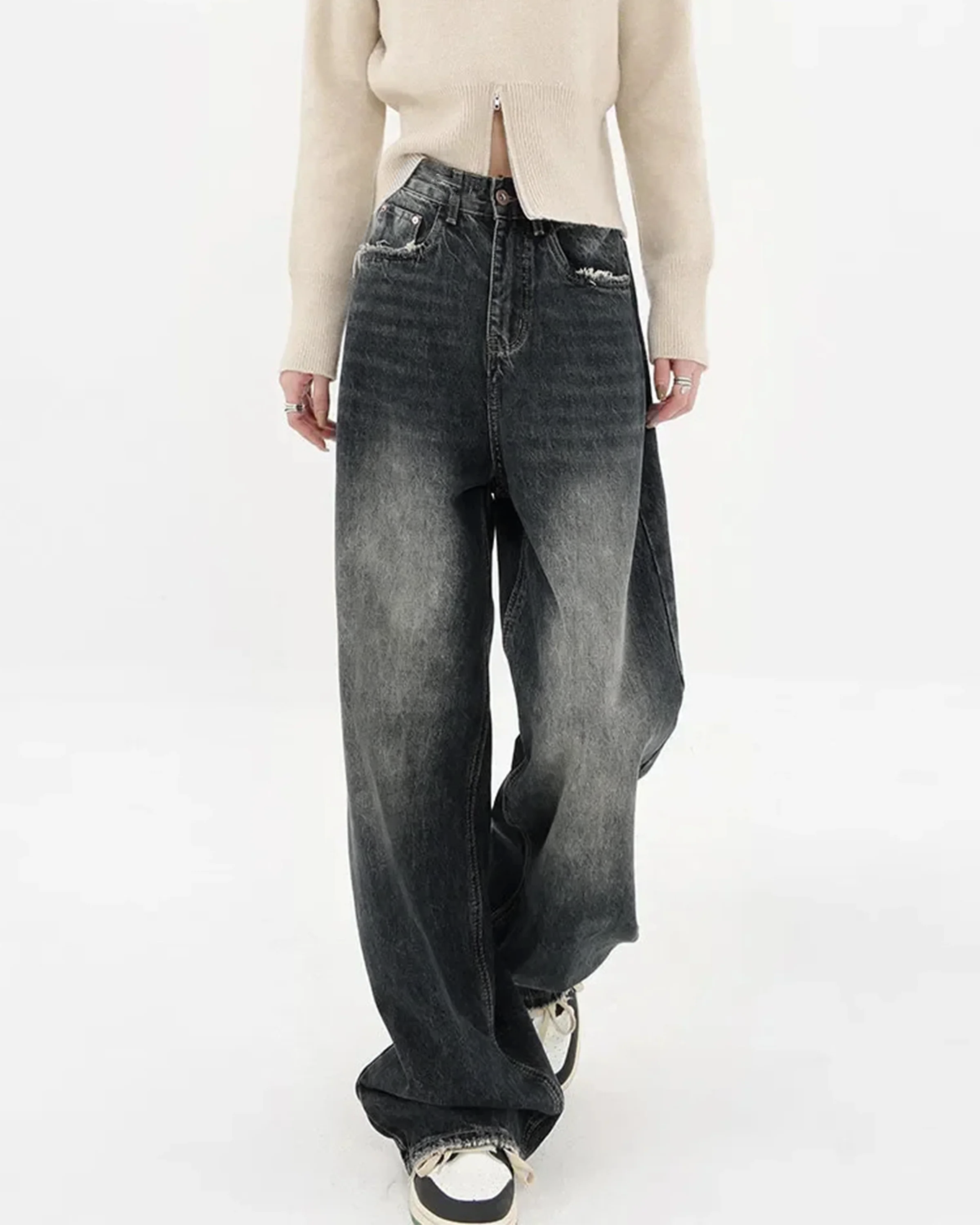 Black Manner Edge Baggy Jeans