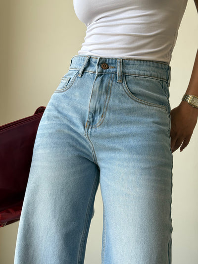 Light Blue Fade Wash Wide Leg Jeans