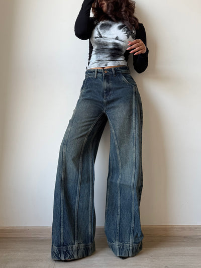 Tinted Vintage Washed Wide Leg Baggy Jeans