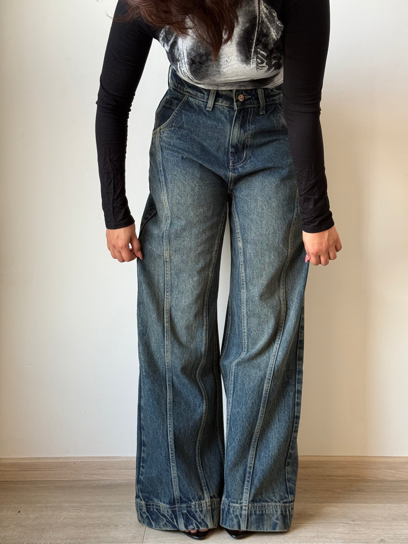 Tinted Vintage Washed Wide Leg Baggy Jeans