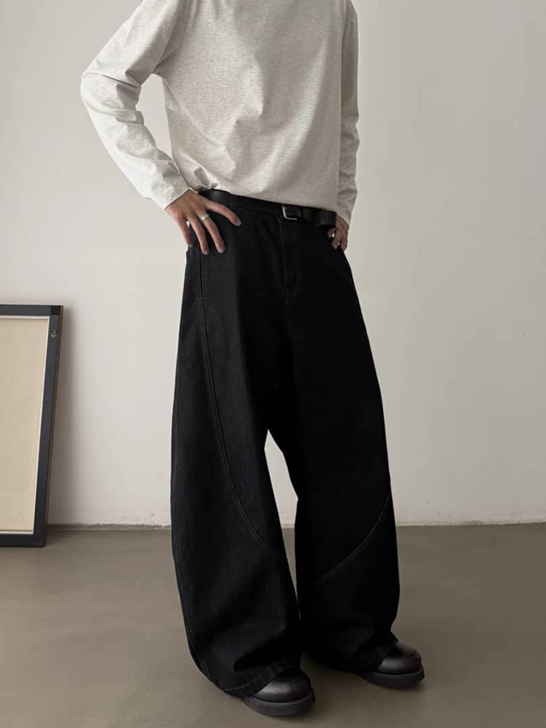 Black Raw Finish Japan Baggy Jeans