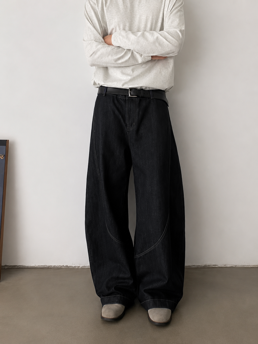 Black Raw Finish Japan Baggy Jeans