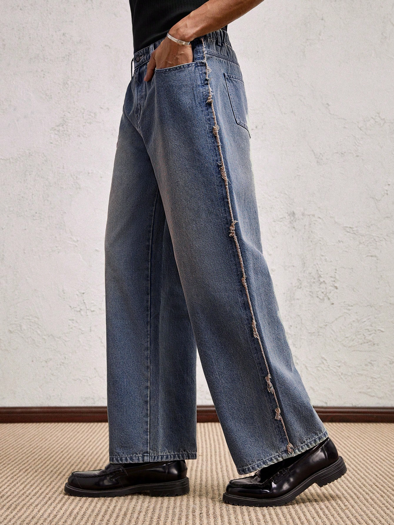 Unfinished Blue Wash Straight Fit Jeans