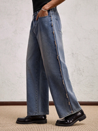 Unfinished Blue Wash Straight Fit Jeans