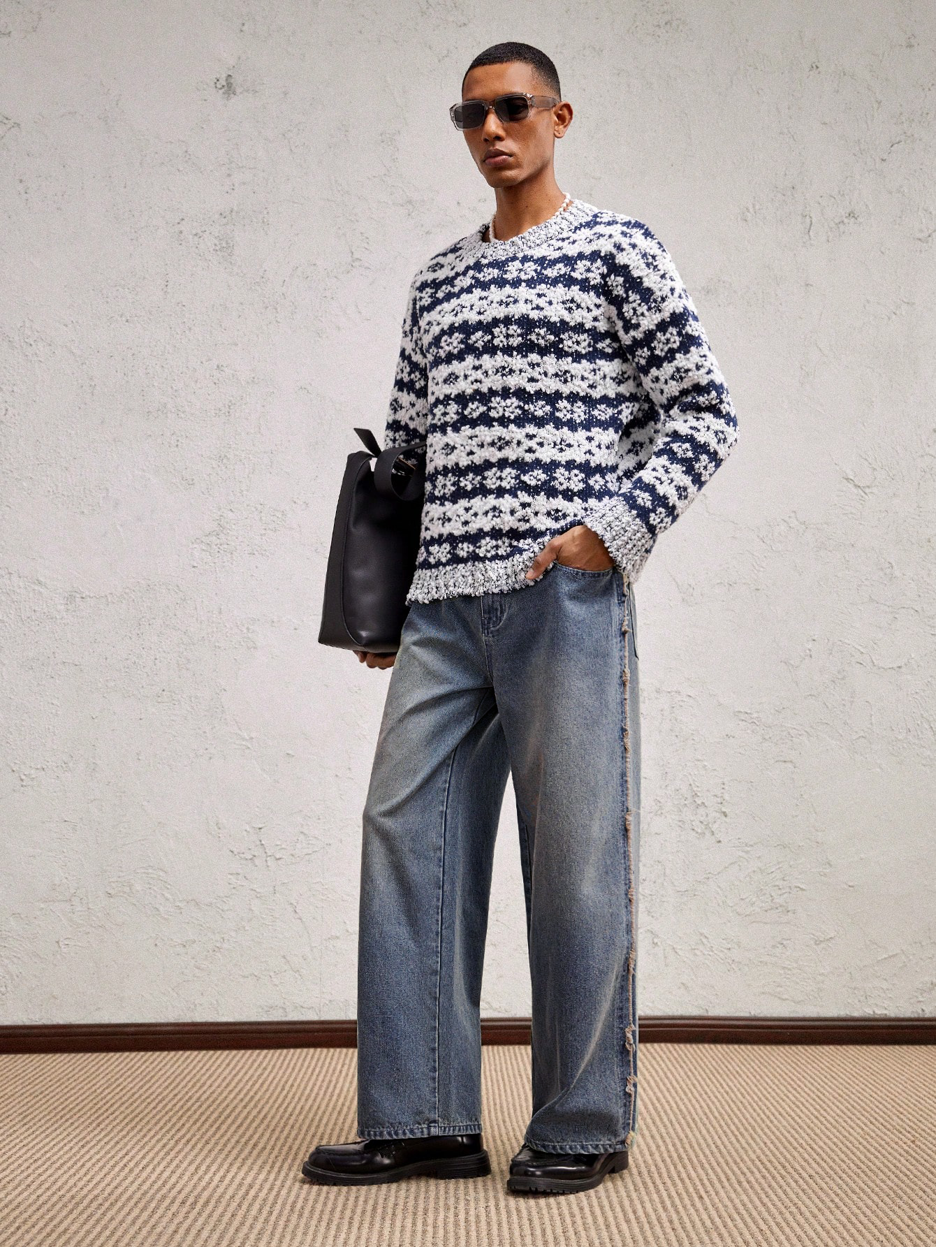 Unfinished Blue Wash Straight Fit Jeans