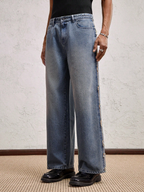 Unfinished Blue Wash Straight Fit Jeans
