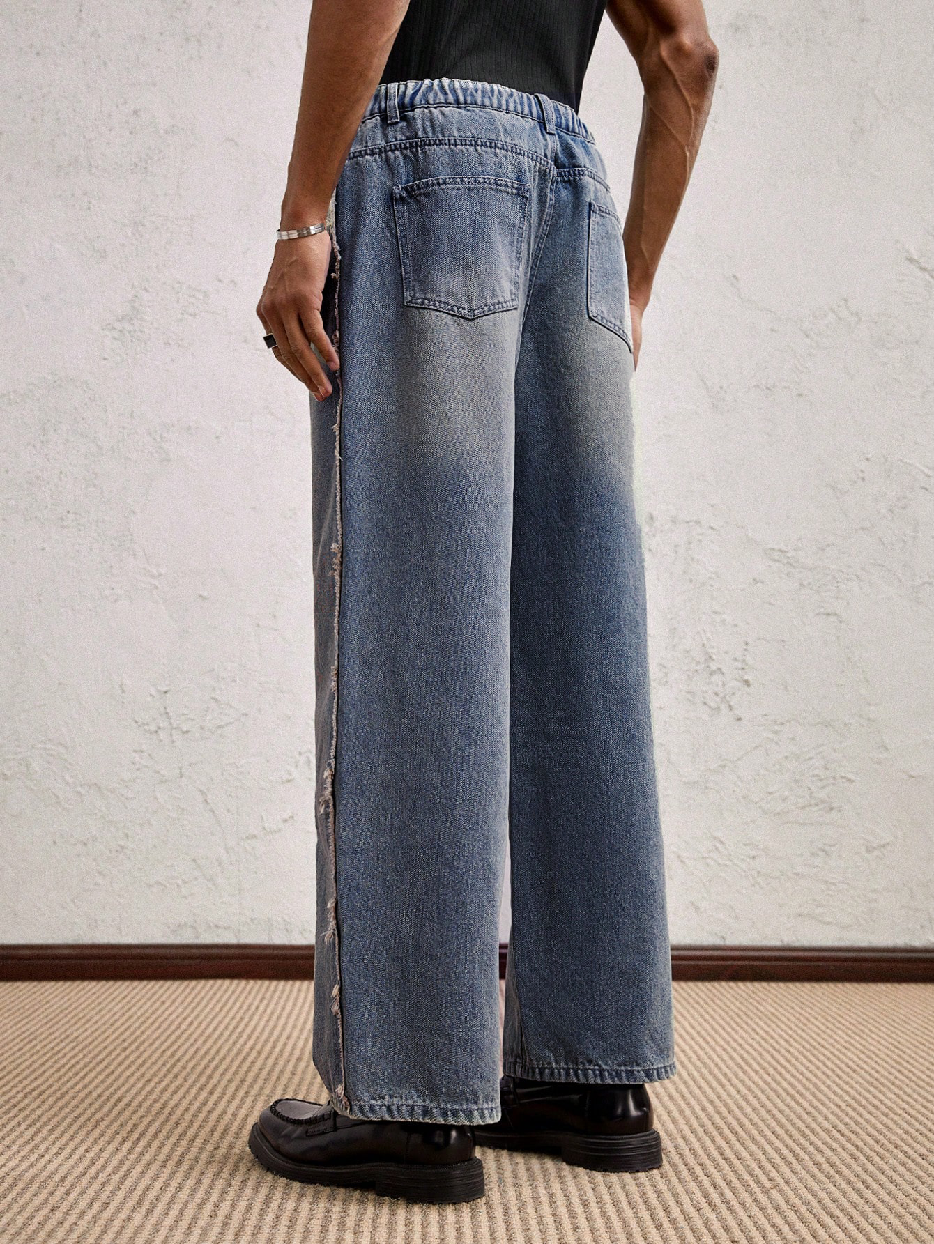 Unfinished Blue Wash Straight Fit Jeans