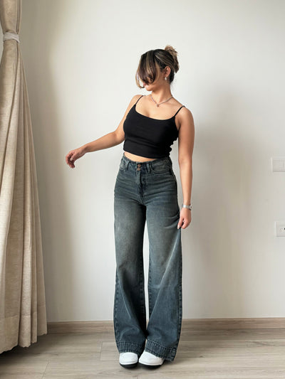 Grunge Edge Double Button High-Waisted Denim