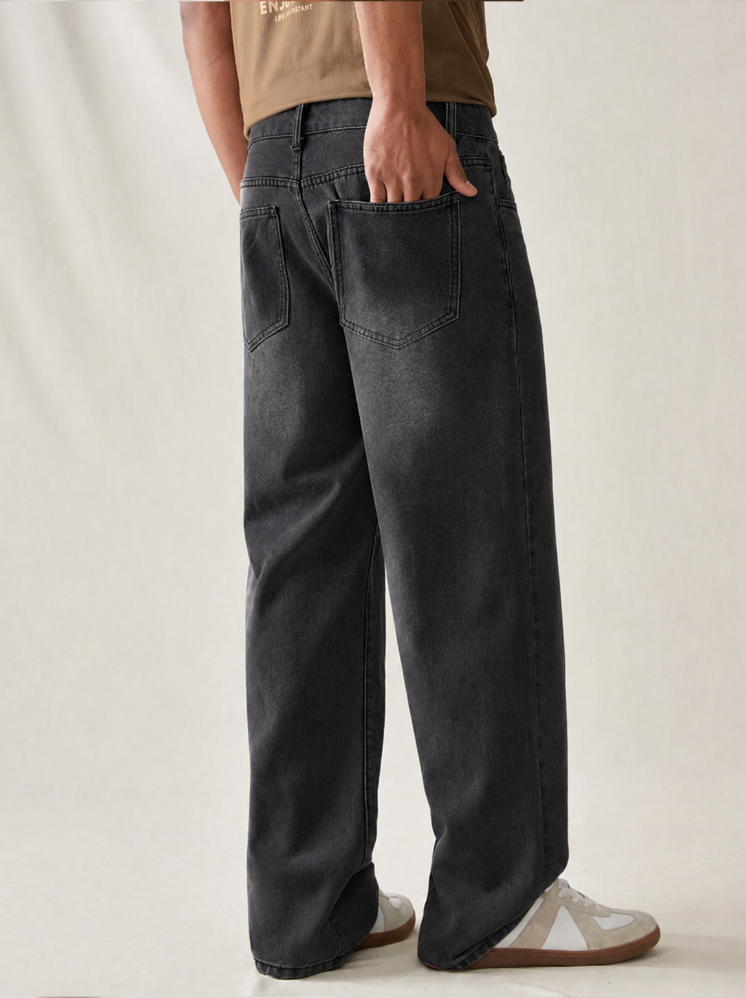 Charcoal Raw Wash Baggy Fit Jeans