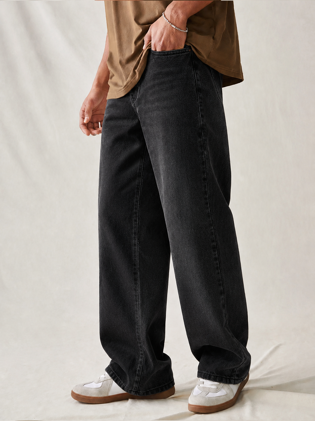 Charcoal Raw Wash Baggy Fit Jeans