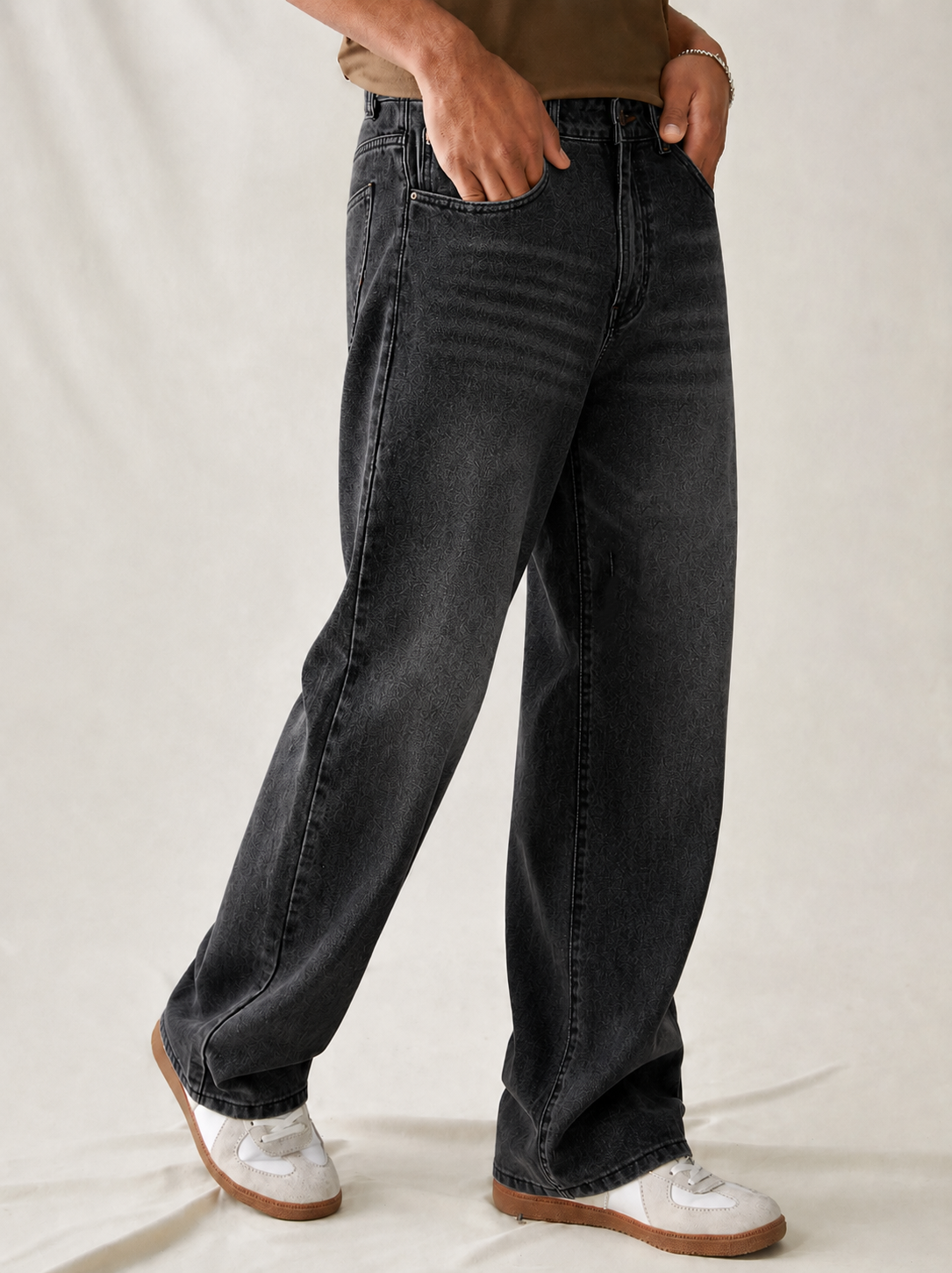 Charcoal Raw Wash Baggy Fit Jeans
