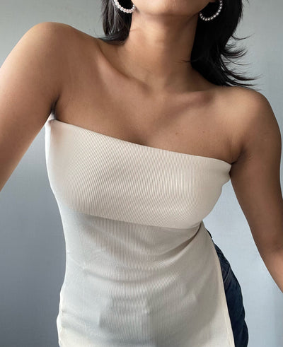 Foldover Strapless Top With Side Slits