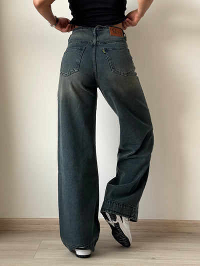 Grunge Edge Double Button High-Waisted Denim