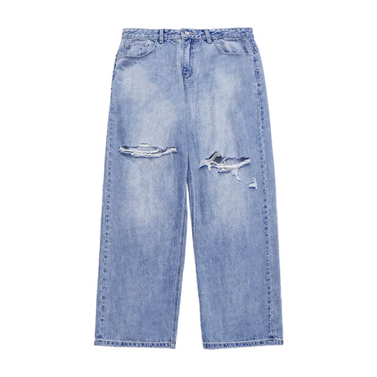 Blue Ripped Wide Leg Jeans