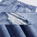 Blue Ripped Wide Leg Jeans