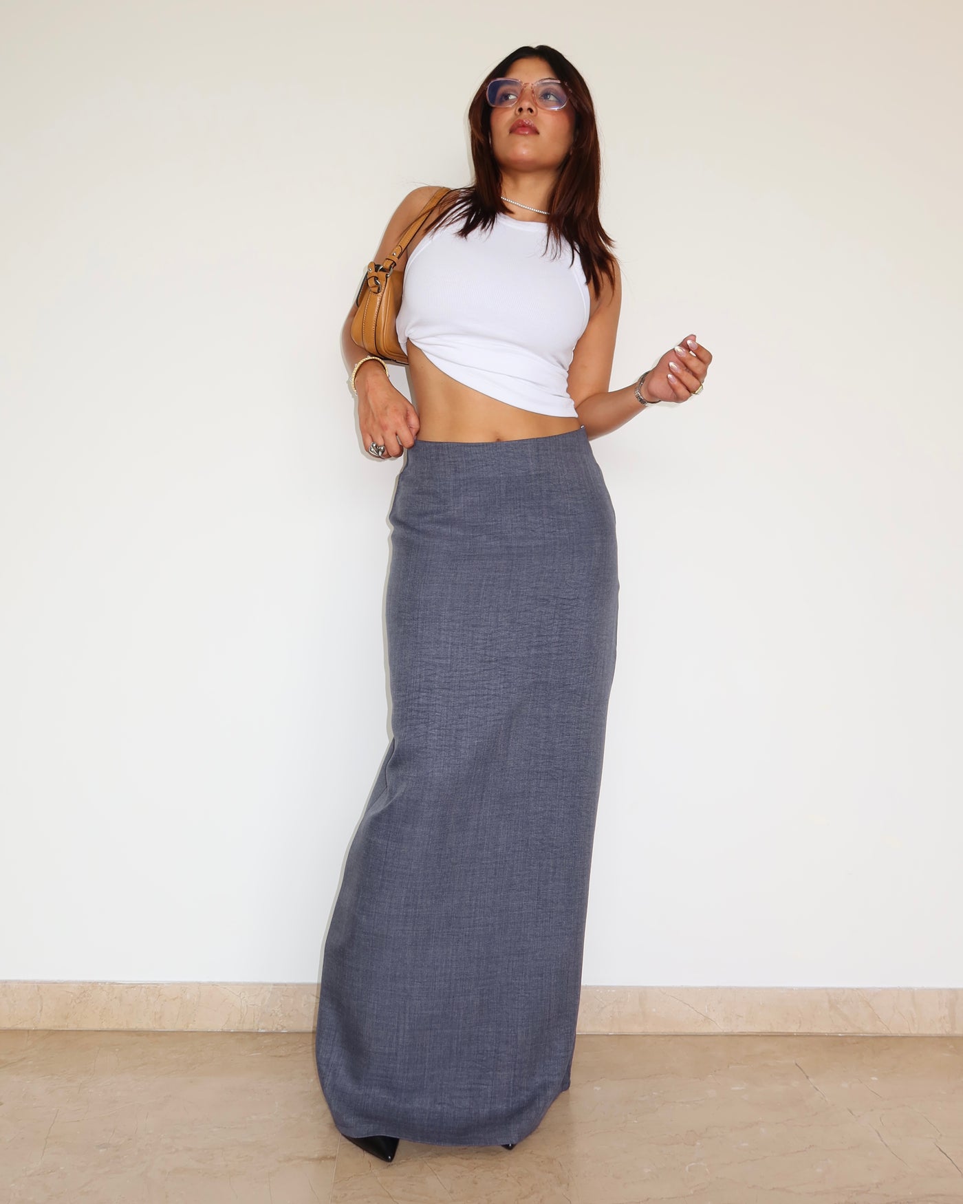 Linen Blend Maxi Skirt