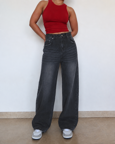 Black Manner Edge Baggy Jeans