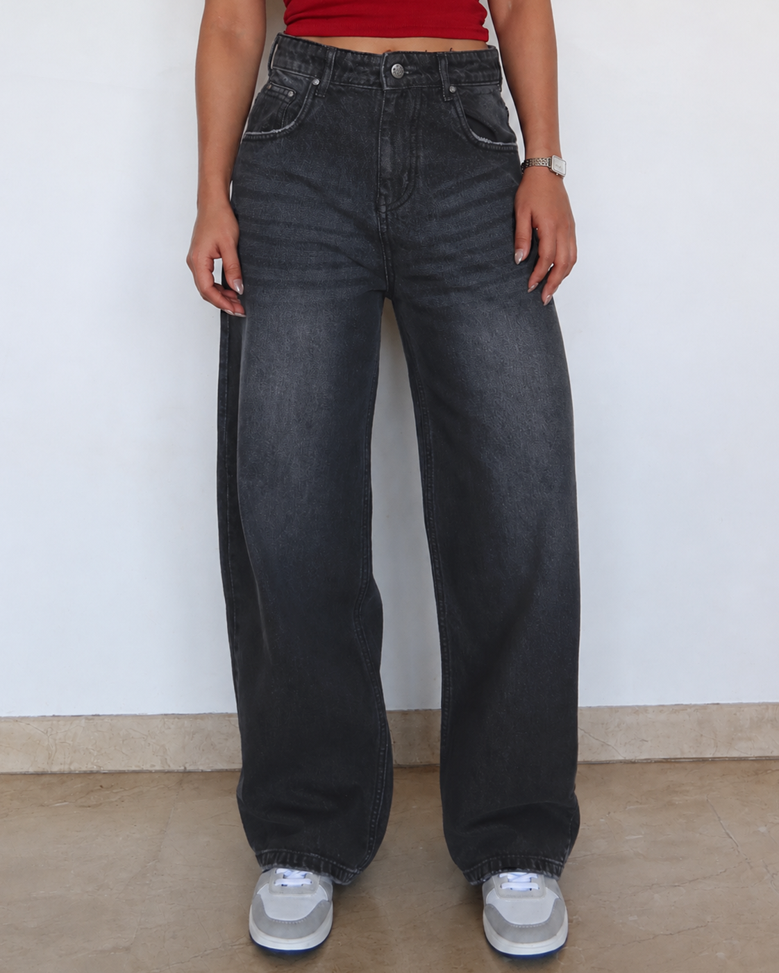 Black Manner Edge Baggy Jeans