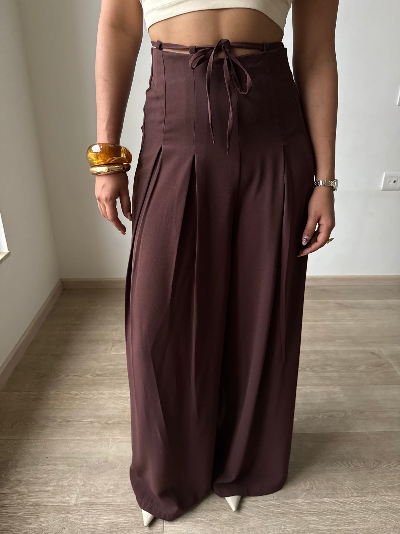 Cinched Drawstring Wide Leg Pants