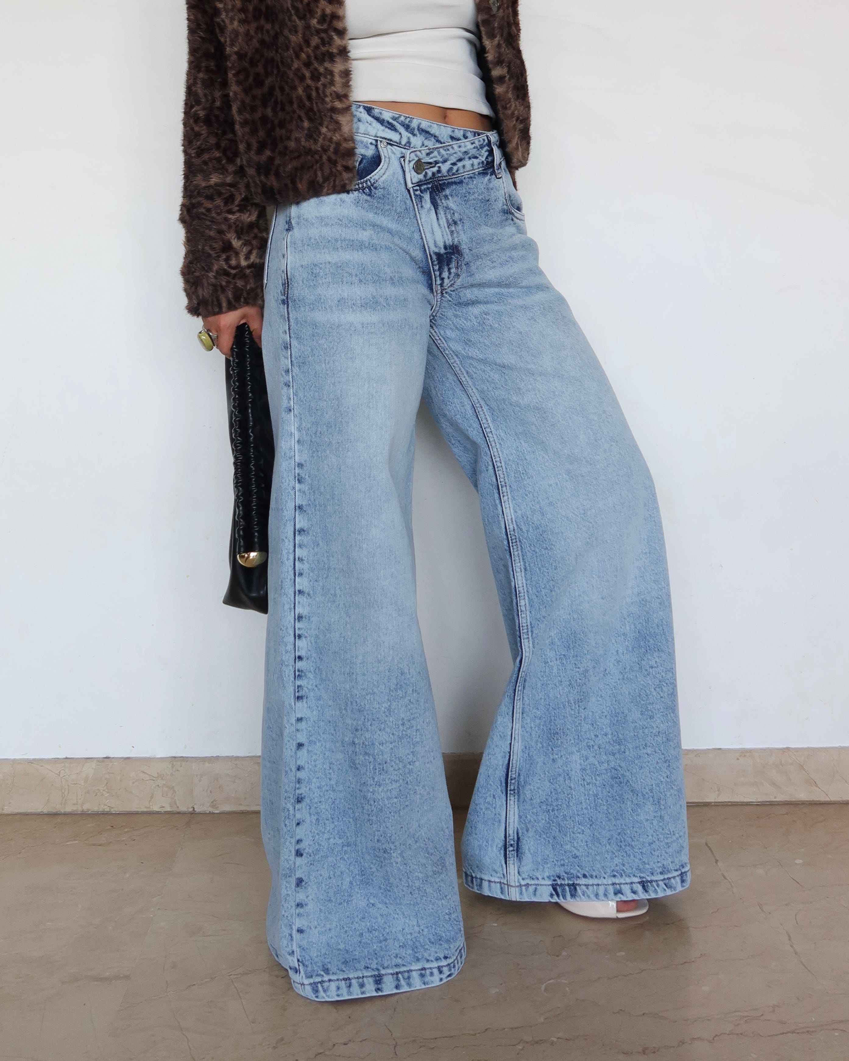 Asymmetric Belt Wide Leg Jeans