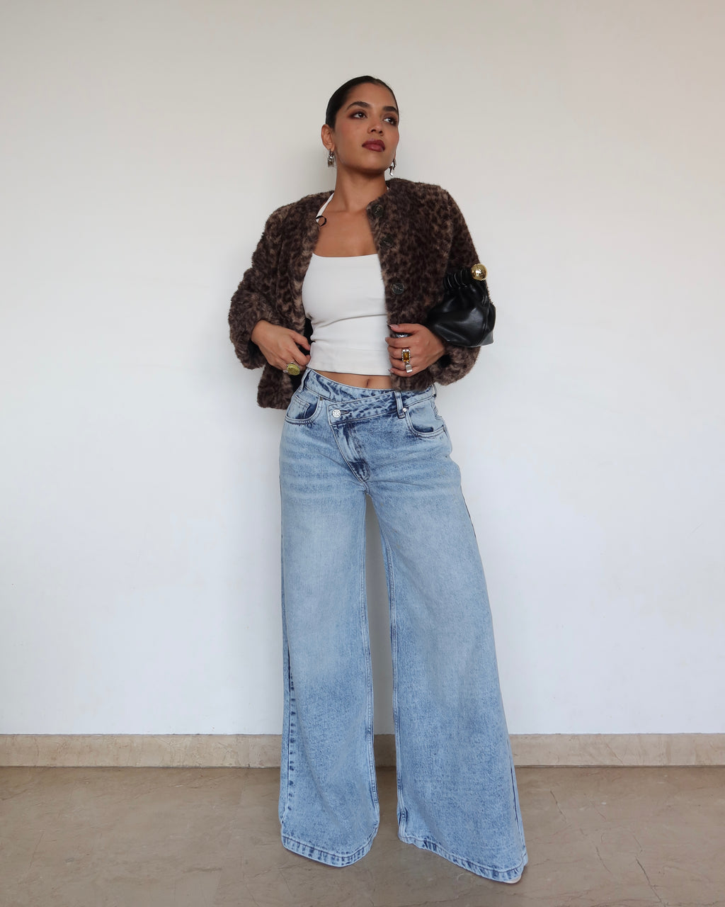 Asymmetric Belt Wide Leg Jeans