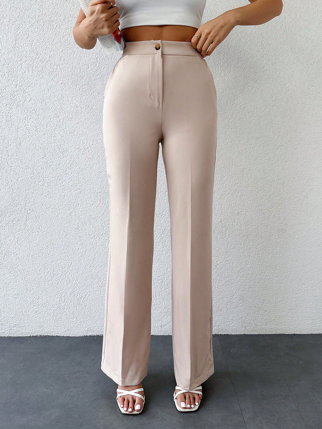 victoria high waisted dress pants - taupe | Fashion Nova The trousers feature a meticulously tailored cut with straight Womens Straight Flare Pants With