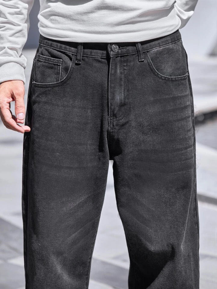 Charcoal Raw Wash Baggy Fit Jeans