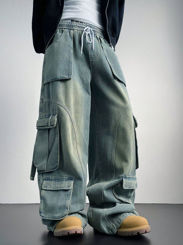 Flex Fit Baggy Wide Leg Cargo Denim Joggers