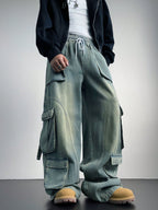 Flex Fit Baggy Wide Leg Cargo Denim Joggers