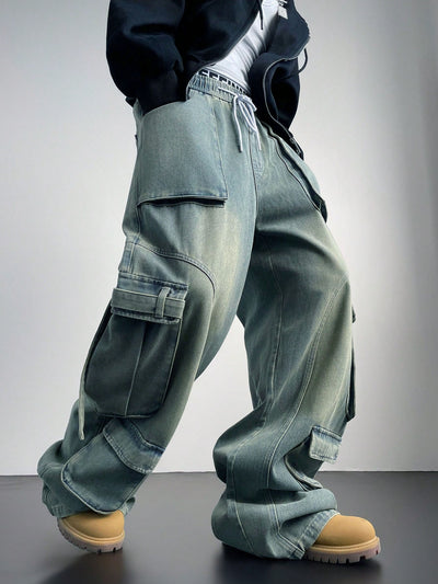 Flex Fit Baggy Wide Leg Cargo Denim Joggers