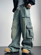 Flex Fit Baggy Wide Leg Cargo Denim Joggers