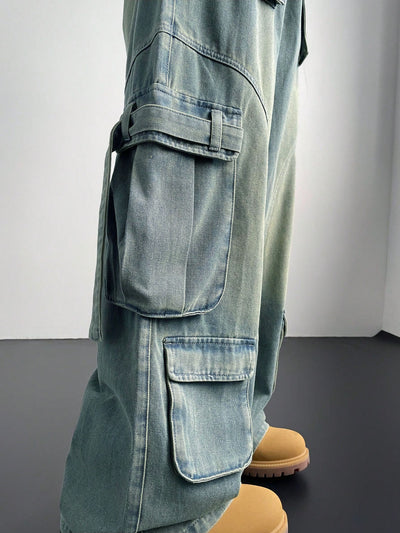 Flex Fit Baggy Wide Leg Cargo Denim Joggers