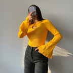 Heart Cut Out Bell Sleeve Top